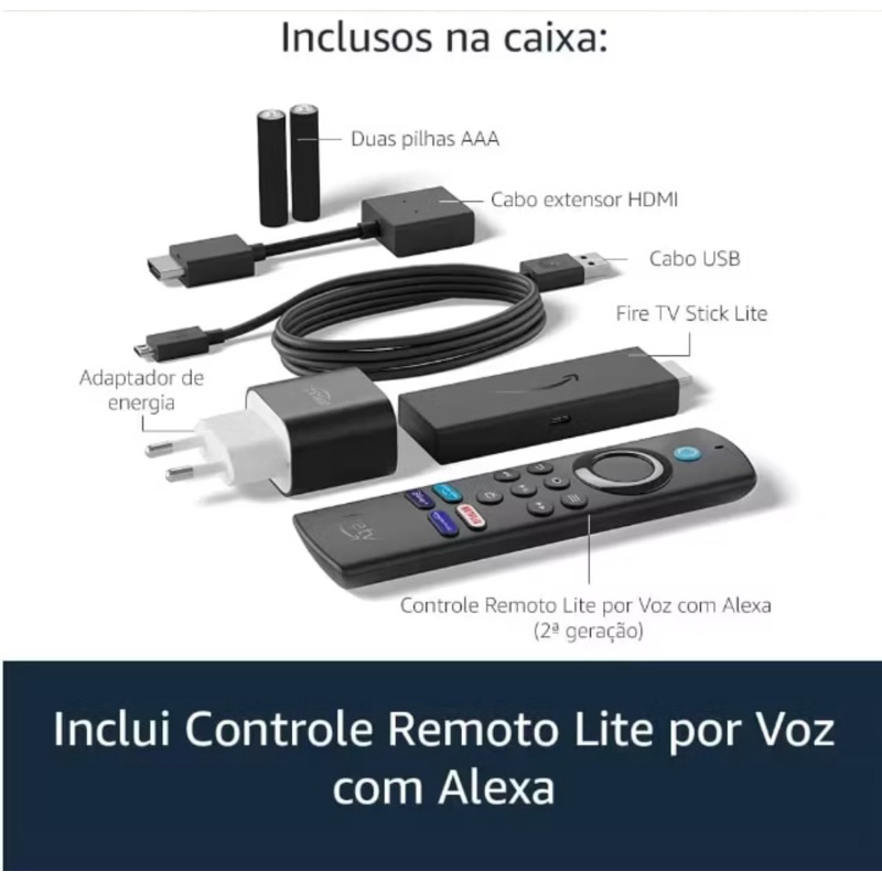 Amazon Fire Tv Stick Lite com Alexa 2ª Geração Full HD 1080p