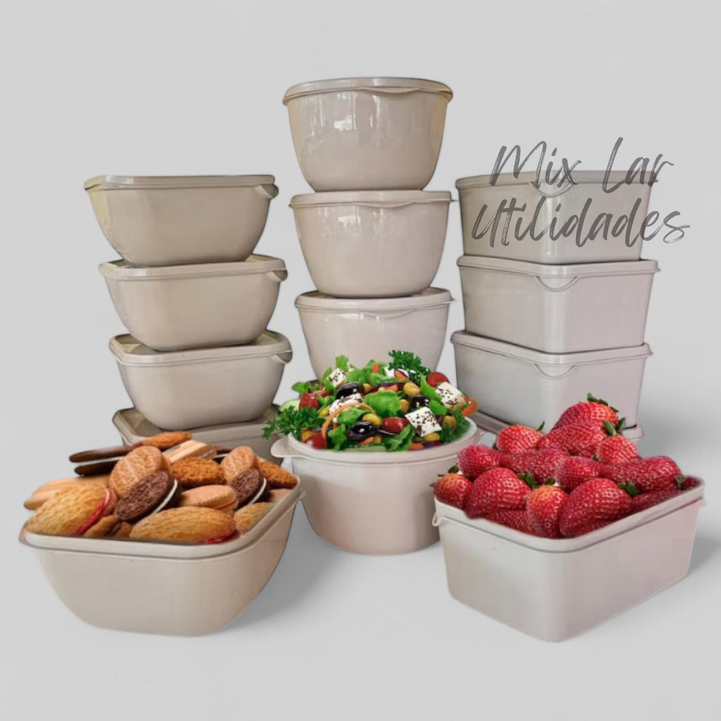 Kit tapoer 10 potes ovais de plástico, potes para cozinha