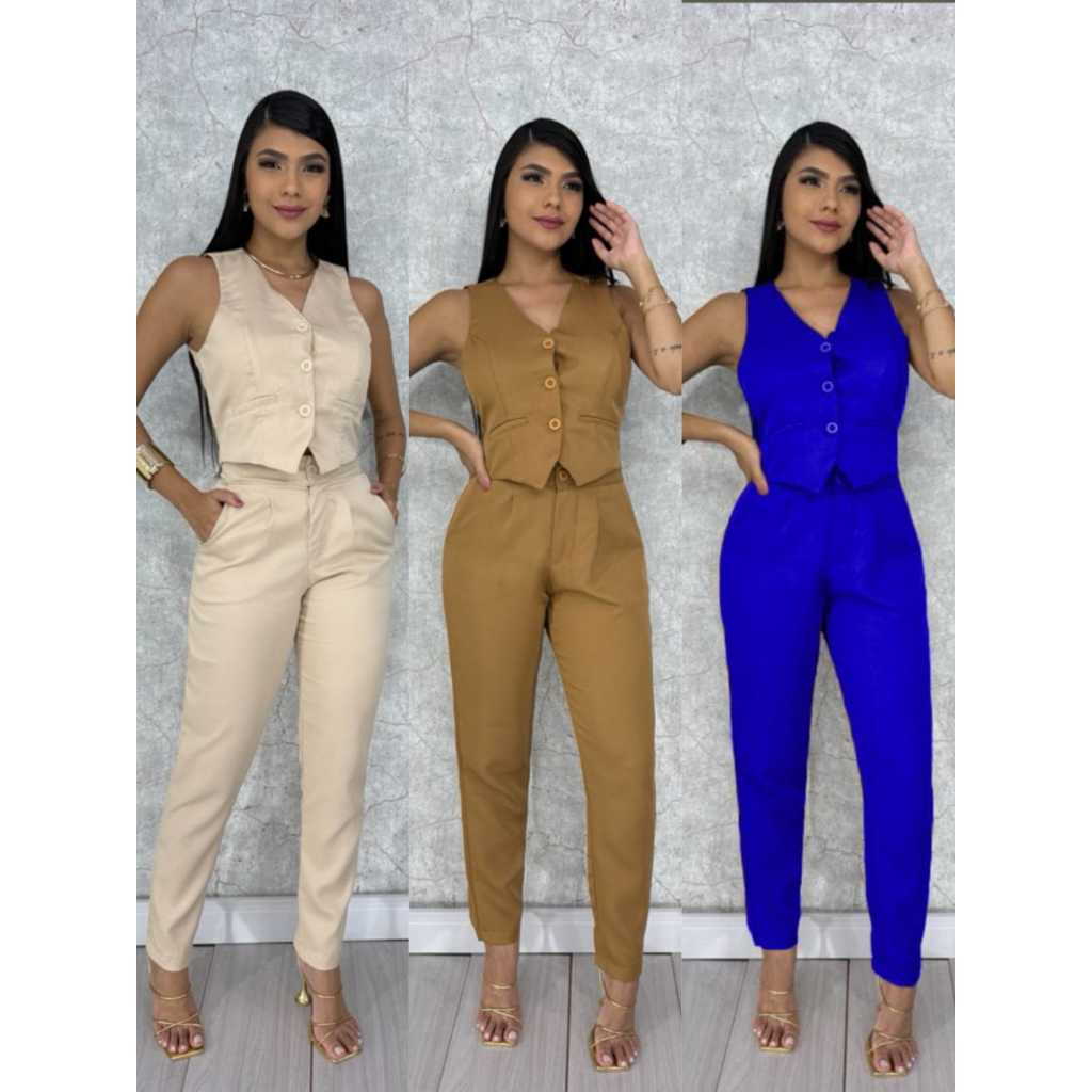 Conjunto Social Feminino Moda Evangélica Calça e Blazer Social ...