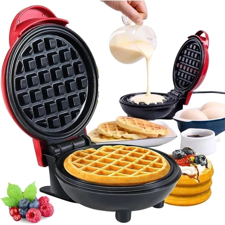 Mini Máquina de Waffles Elétrica Portátil Antiaderentes Fazer Panquecas Automática 110V