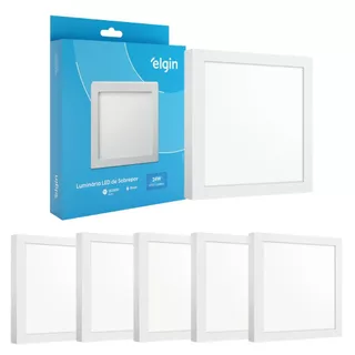 Kit 5 Painel Plafon Sobrepor Quadrado Led 24w Bivolt ELGIN