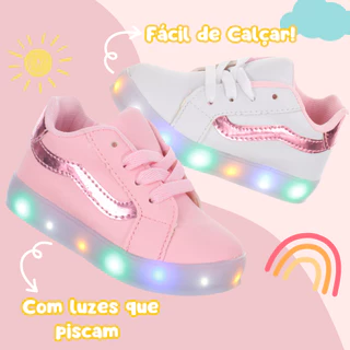 Tenis De Luzinha Led Infantil feminino meninas rosa branco crianca com brilho