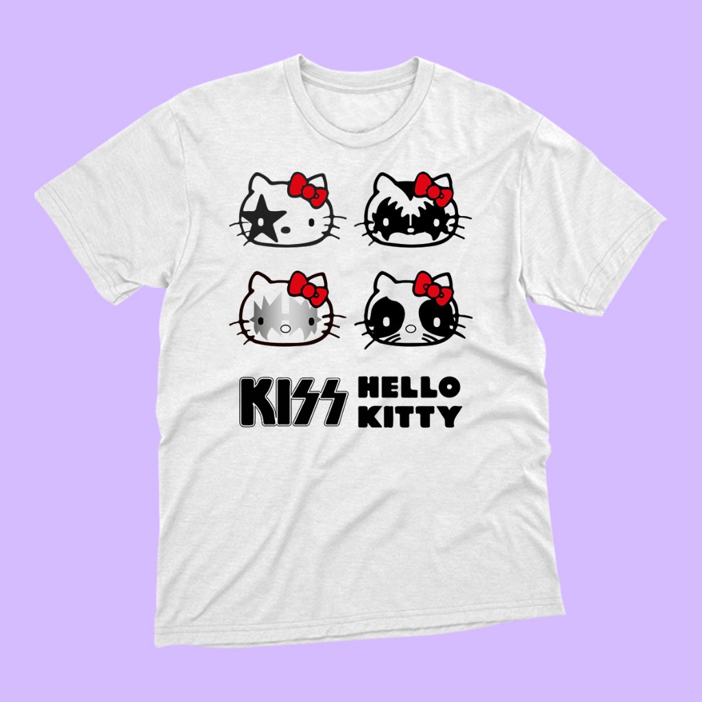 KISS Hello Kitty コラボTシャツ 半袖 Camiseta Kiss + Hello Kitty Algodão Unissex | Shopee Brasil