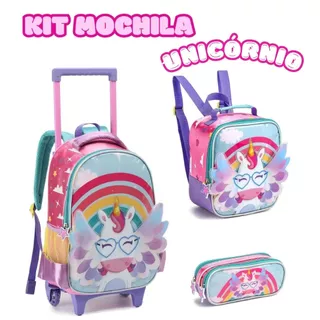 Kit Mochila Infantil 2 Em 1 Rodinhas Unicórnio Prática Resistente Estampa em 3D em Oferta na Shopee