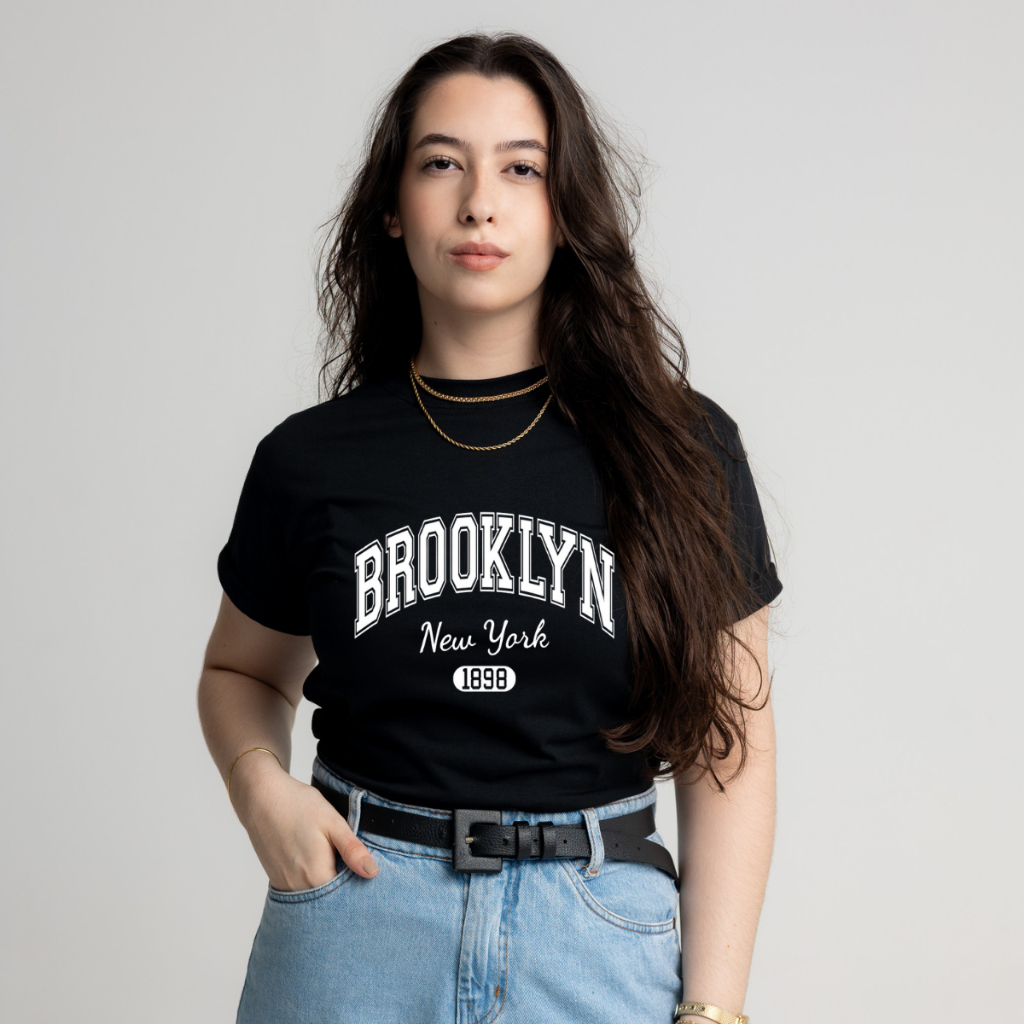 T-Shirt Feminina Brooklyn 100% Algodão Blusa Estampada Envio Imediato