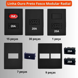 Kit 62 peças Tomadas 20A e Interruptores Linha Ouro Preto Fosco Modular ...