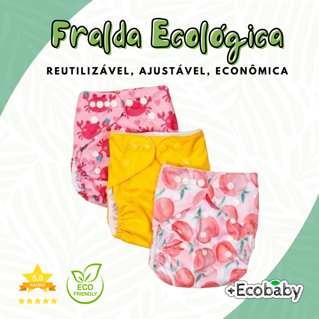Fralda Ecológica Reutilizável para Bebê de Pano Ajustável Sustentável ...