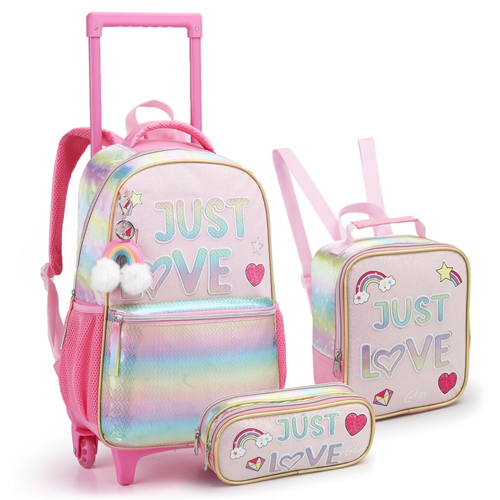 Kit Mochila Rodinha Infantil Escolar Menina Girl Power Com Chaveiro ...