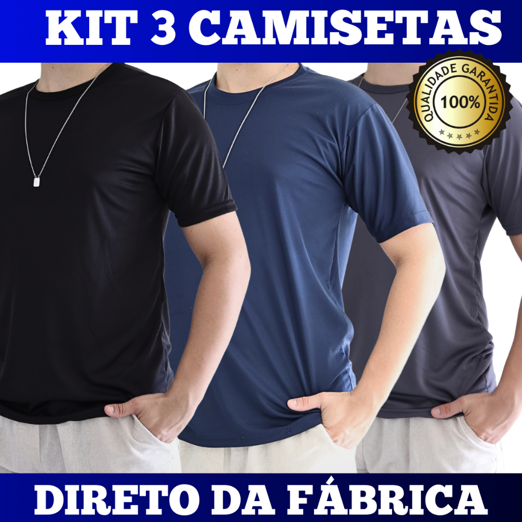 Kit 3 Camisetas Dry Fit Masculina - Casual - Treino - Academia - Esportes - Exercícios - Corrida