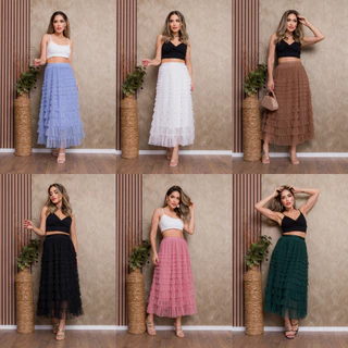 Saia De Tule De Babado Evangelica Modelo Lisa Elegante Wk70
