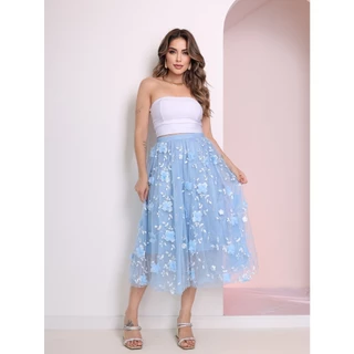 Saia De Tule Flor Bordado Elegante De Alta Qualidade Wk79