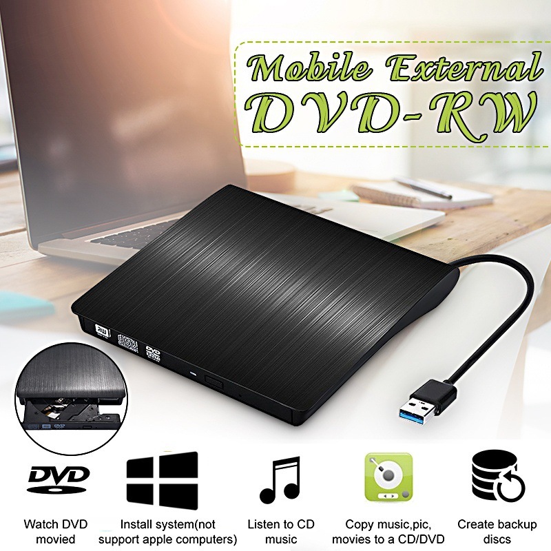 Leitor E Gravador Cd Dvd Externo Slim Preto Usb 3.0 P/ Pc