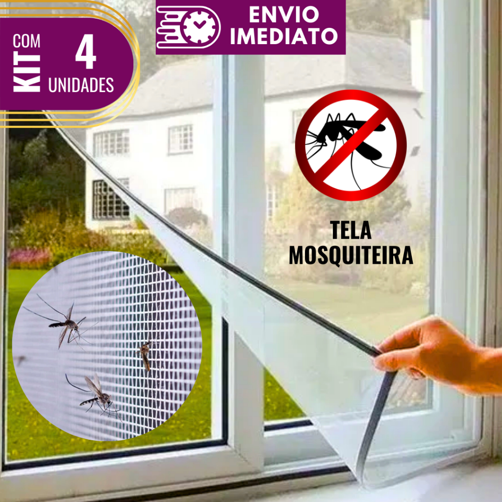 Kit 4 Tela Mosquiteira Anti-inseto Adesiva para Janela Proteção Contra ...