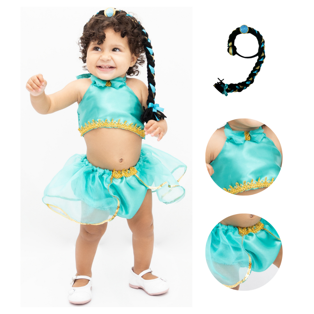 Fantasia Princesa Odalisca Bebê Mesversário com Trança Menina verde ...
