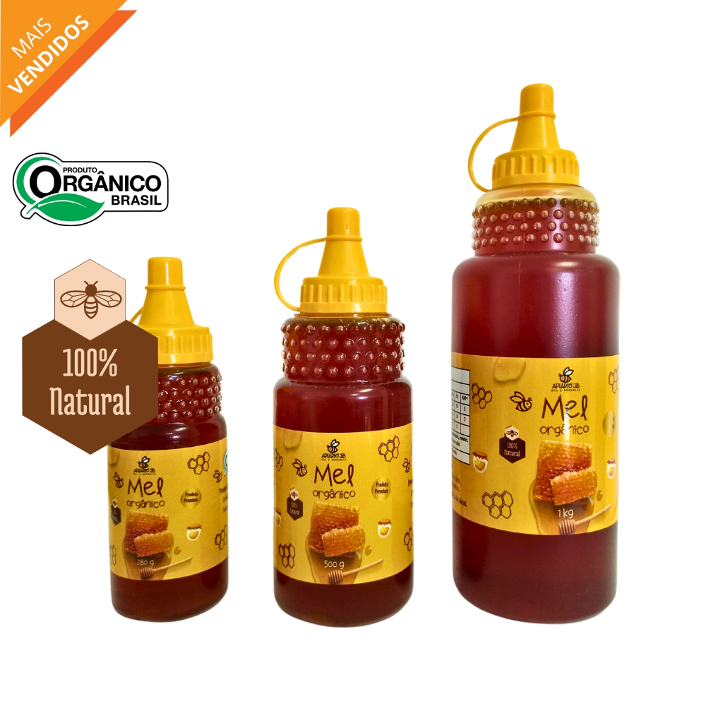 Mel Puro 100% Natural Orgânico Bisnaga 280g, 500g, 1kg Apiario JB