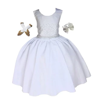 Vestido Infantil Festa Luxo Formatura Natal Ano Novo Daminha Princesa Casamento com Luvas e tiara