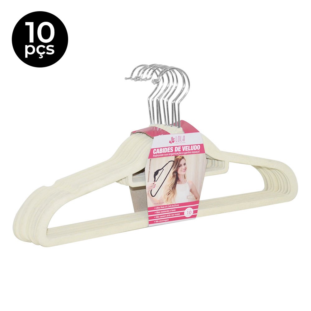 Cabide de Veludo Adulto com Gravateiro 42cm Bege - 10 pecas | Shopee Brasil