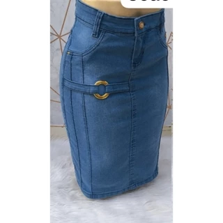Saia JEANS secretária mídi CLARA Detalhe Argola Dourada