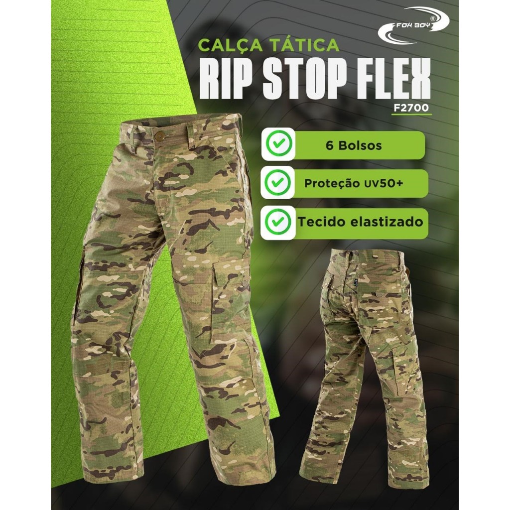 Calça Tática Tecido Elastizado Flex Rip Stop Com Elastano Resistência Bolsos multifuncionais