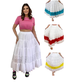 Roupa Religiosa Branca de Umbanda Candomblé Saia Feminina Navalha em Chiffon modelo de luxo