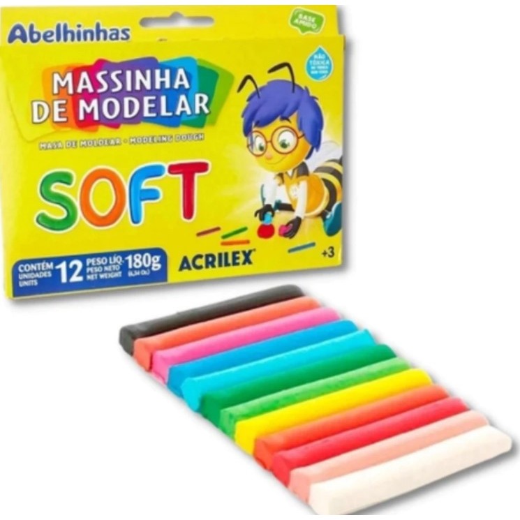 Massa para modelar Soft 180g - com 12 cores - Acrilex | Shopee Brasil