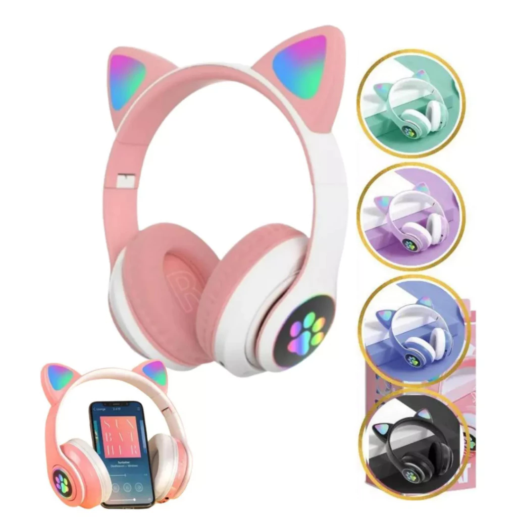 Fone De Ouvido Bluetooth Orelha Gatinho Infantil Led Rgb Sem Fio