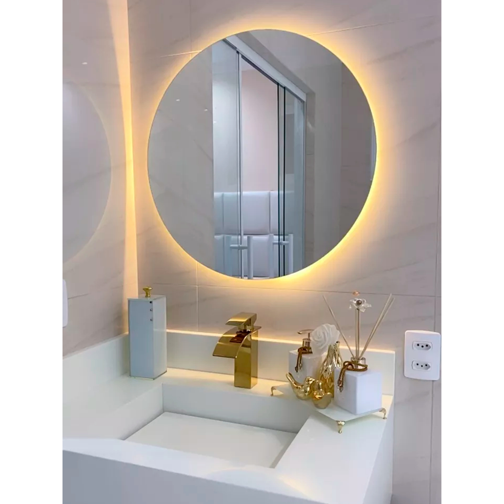 Espelho Redondo Lapidado Com LED Para Maquiagem Banheiro Quarto Sala + Suporte e Kit de Instalação