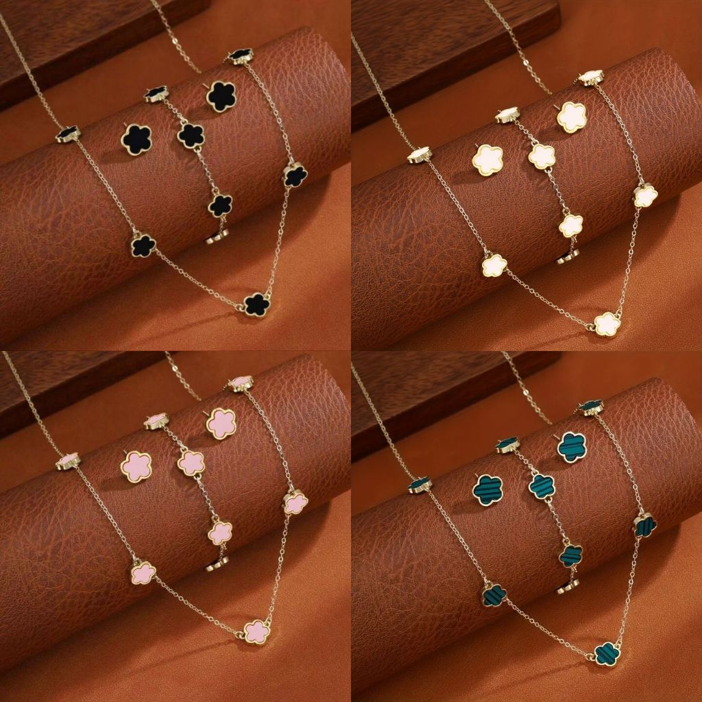 Kit Trevo Virginia Conjunto Colar Brinco Pulseira Dourado Folheado