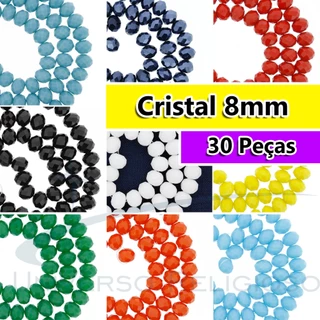 Contas de Cristal 8mm Leitoso Facetado para Pulseira Guias Umbanda Candomblé - 30 Peças