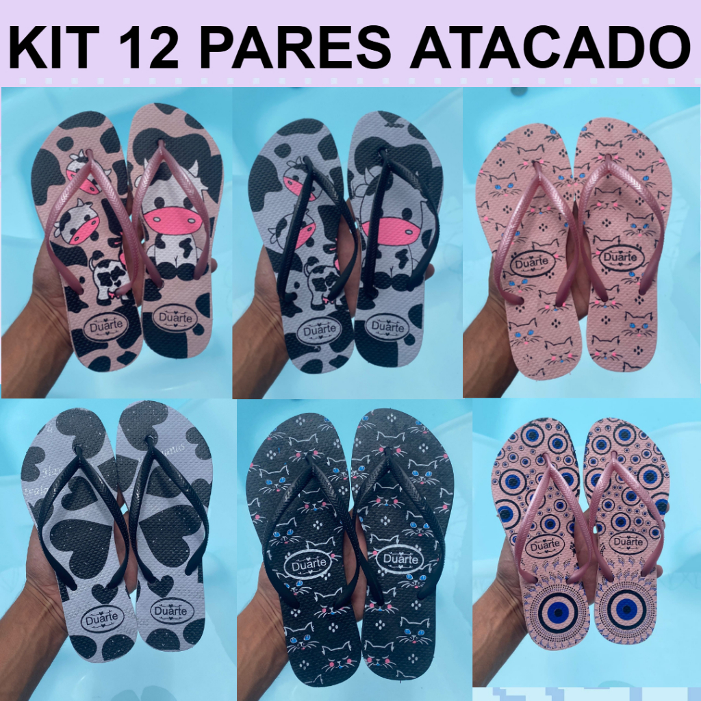 Kit 12 Pares de Chinelo Feminino Adulto Revenda Atacado Shopee