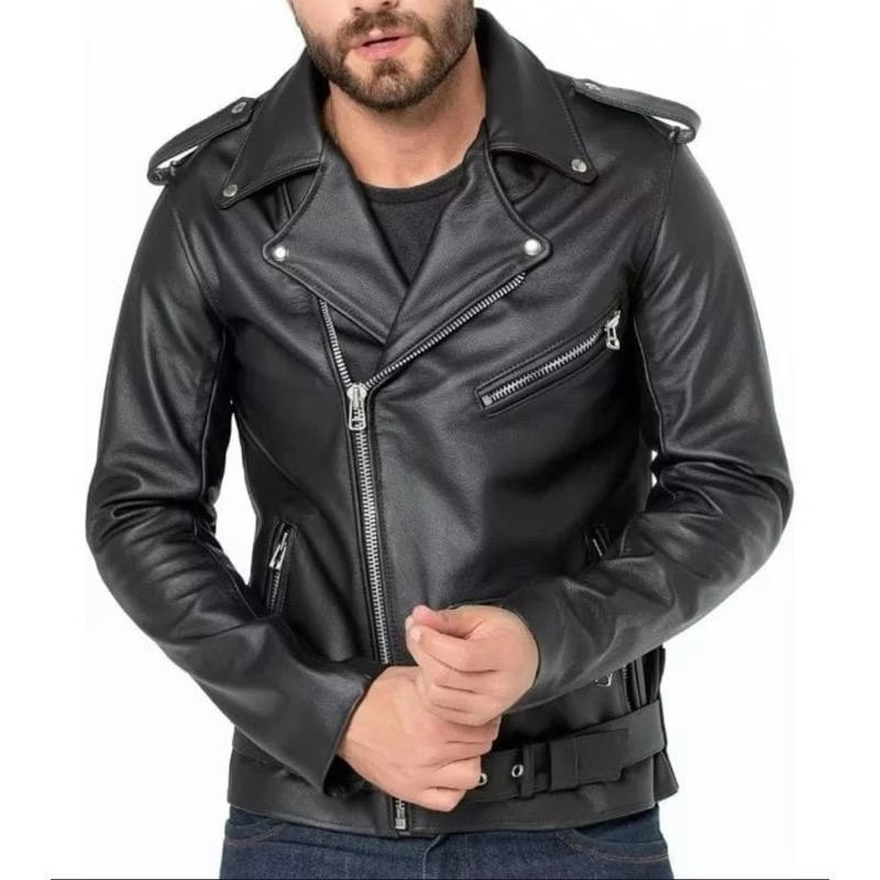 Jaqueta de Couro Legítimo Preto Moderna Rock Shopee Brasil