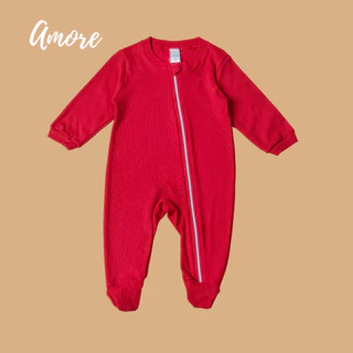 Macacão de bebê Pezinho Vermelho - Suedine 100% Algodão