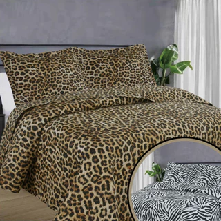 Kit Colcha Super King 3 Peças Cobreleito Bouti Onça e Zebra Fauna Habitat