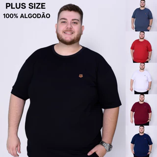 Camisetas Plus size Camisa Masculina Básica Lisa Bordada Cores Variadas 100% Algodão Blusa Preta Branca Vermelha