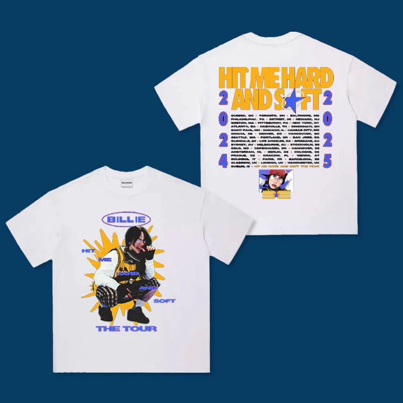 Camiseta Unissex Algodão The Tour Billie Eilish Hit Me Hard and