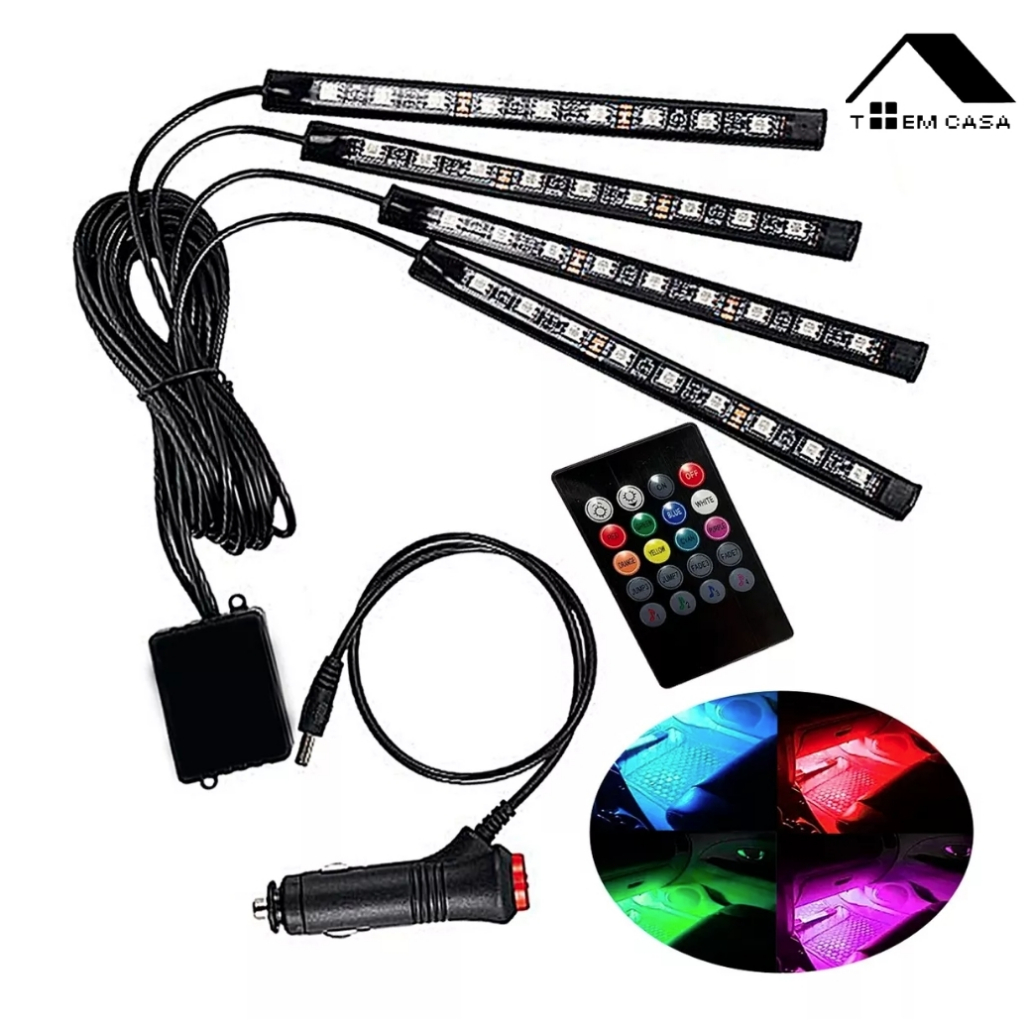 Led Neon Rgb Luz Interno C/controle Acessórios Carro Tuning