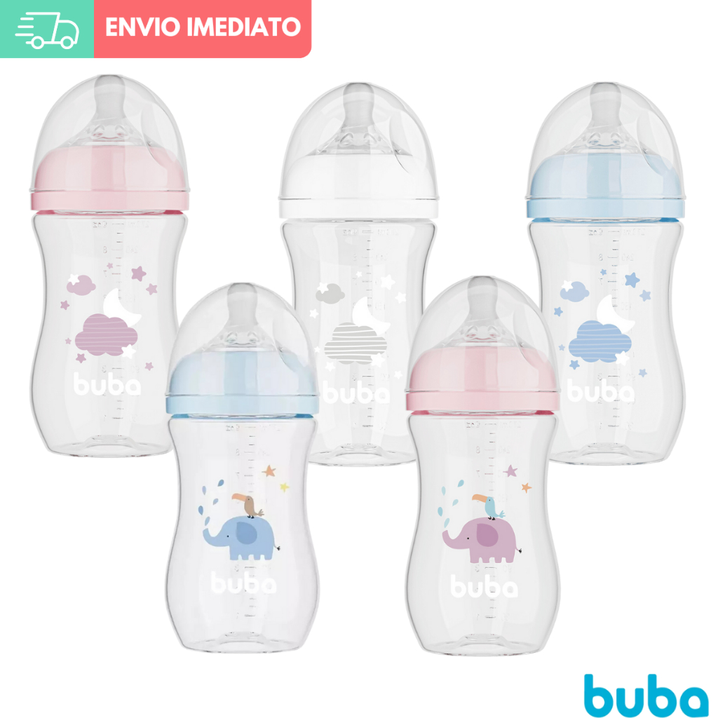 Mamadeira Anticólica Bebê 2 meses 270ml Buba Easy Flow | Shopee Brasil
