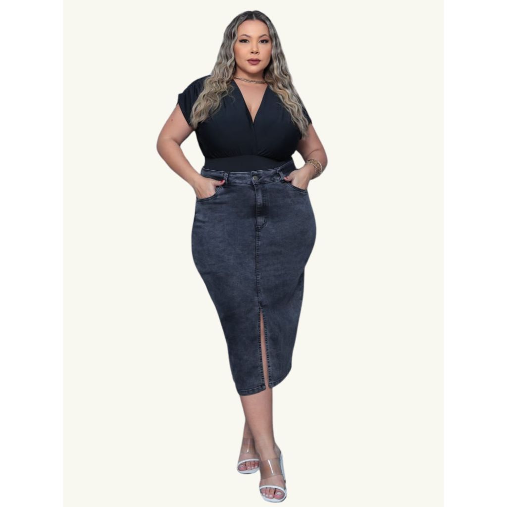 Saia Jeans Plus Size Tamanhos Grandes 46 Ao 60 Shopee Brasil