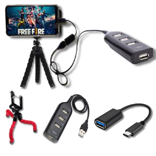 KIT Mobilador Para Celular Hub Usb 4 Portas + Otg Cabo Tipo C/Micro Usb + Tripé Flexivel Qualidade Excelente em Oferta na Shopee