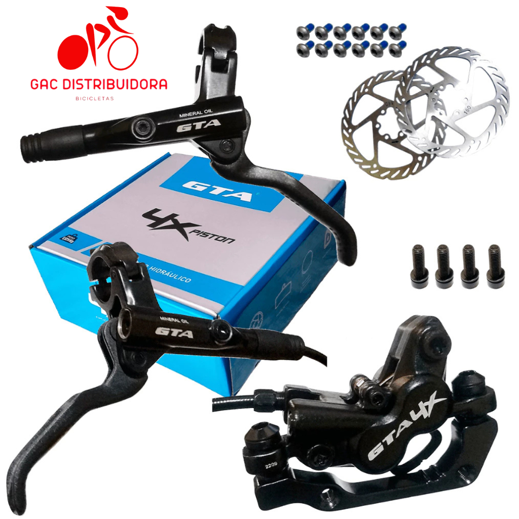 Kit De Freio A Disco Hidráulico Gta Rx 4 Pistões Bike Com Rotor 160mm Mtb Padrão Shimano Slx