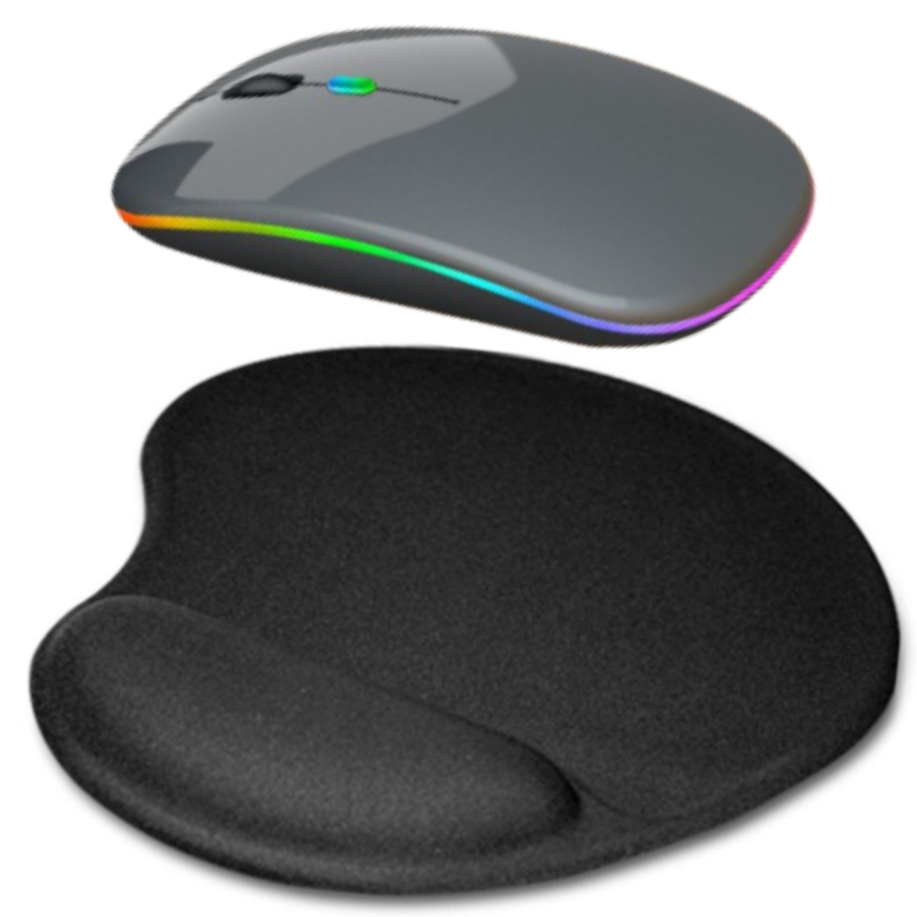 Mouse Bluetooth Sem Fio Recarregável + Mouse Pad Ergonômico Confortável ...