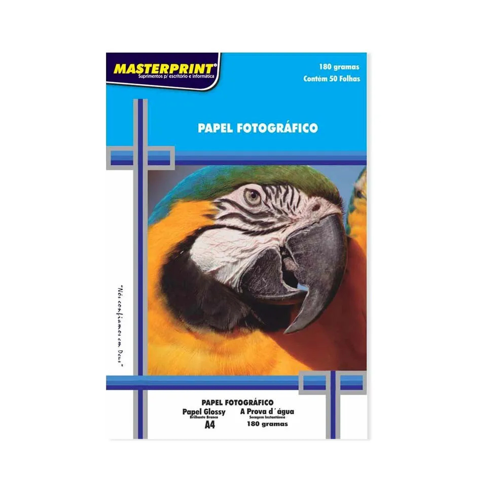 Papel Fotográfico 180g A4 100 FOLHAS Glossy Resistente a Água - Masterprint