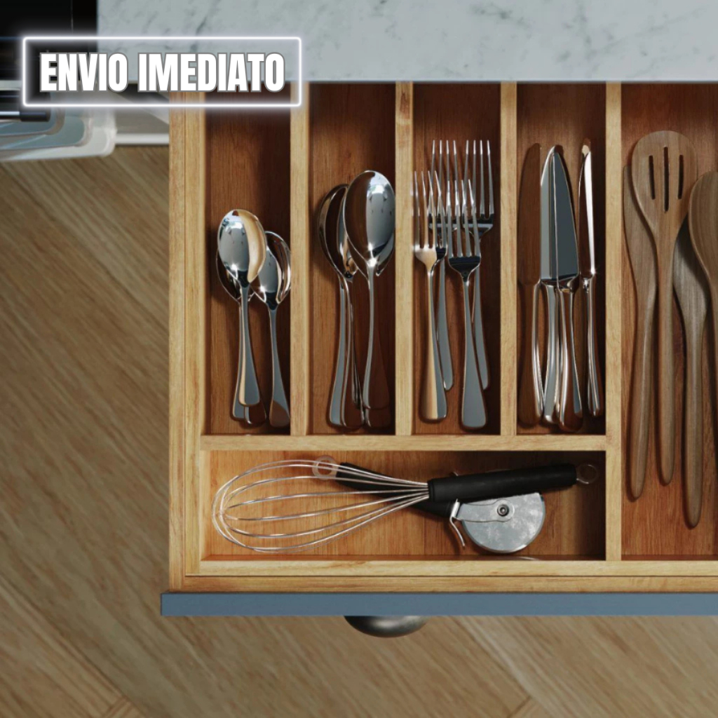 Organizador de Talheres em Bambu – 7 Divisórias Expansível para Gavetas