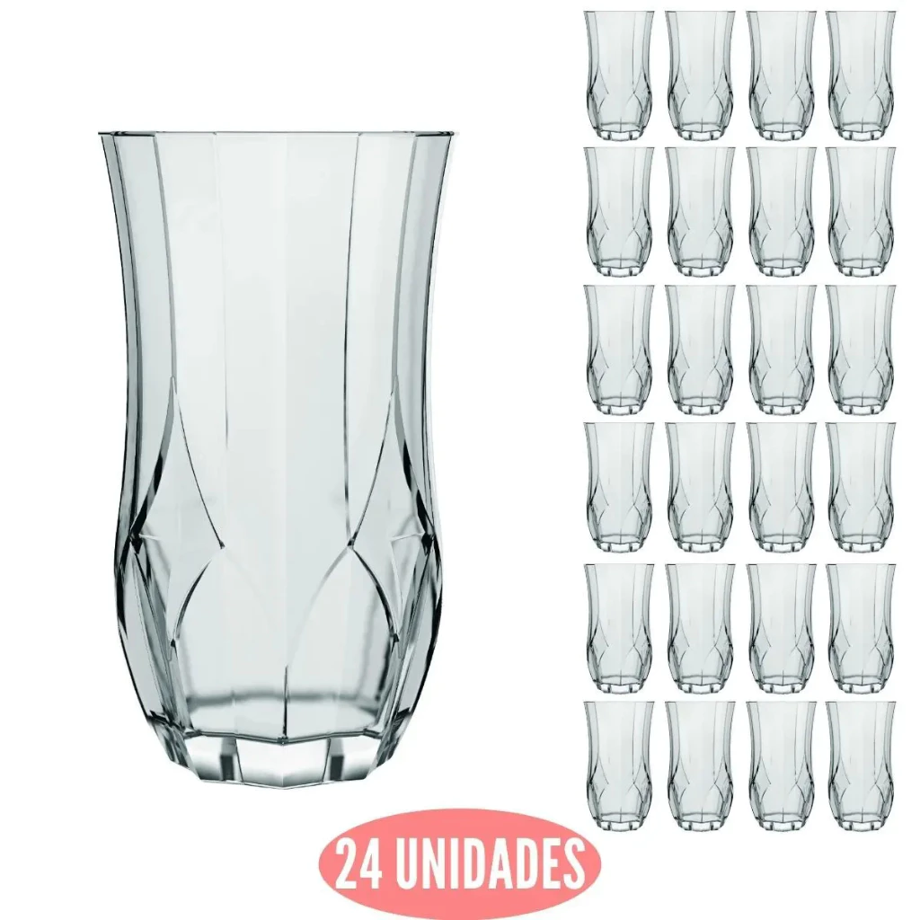 Kit 24 Copos de Vidro resistente Jogo 360ml transparente Vitaminas Suco Nadir