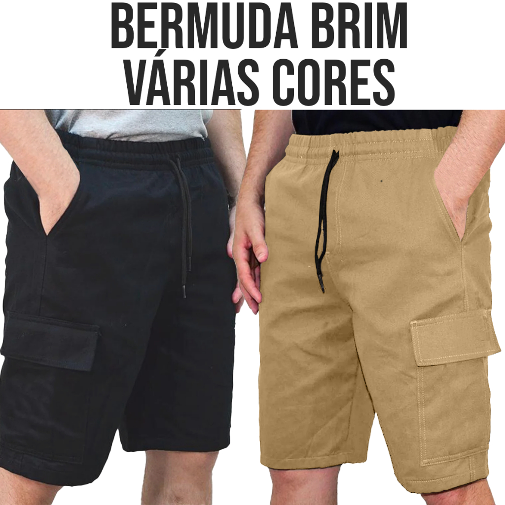 Bermuda Masculina De Brim Adulto Com Elástico e Bolso Cordão Regulável