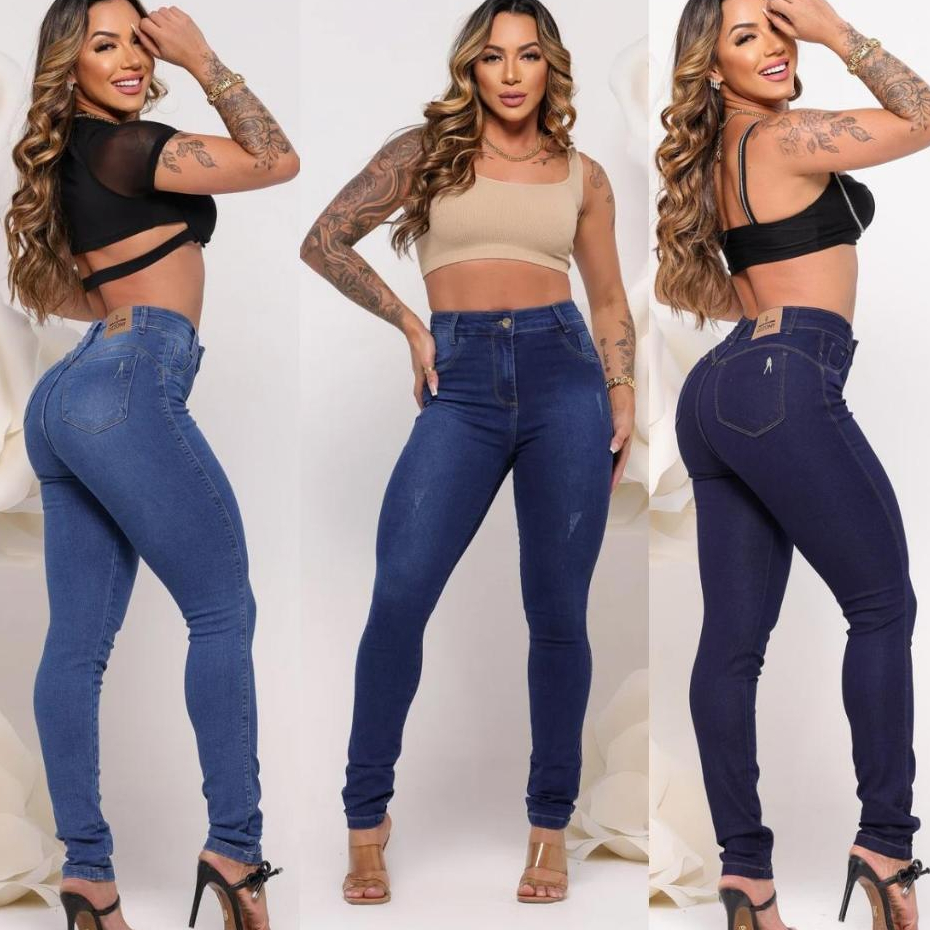 Kit 3 Calça Jeans Feminino Skiny Cintura Alta De Luxo Premium Empina Bumbum