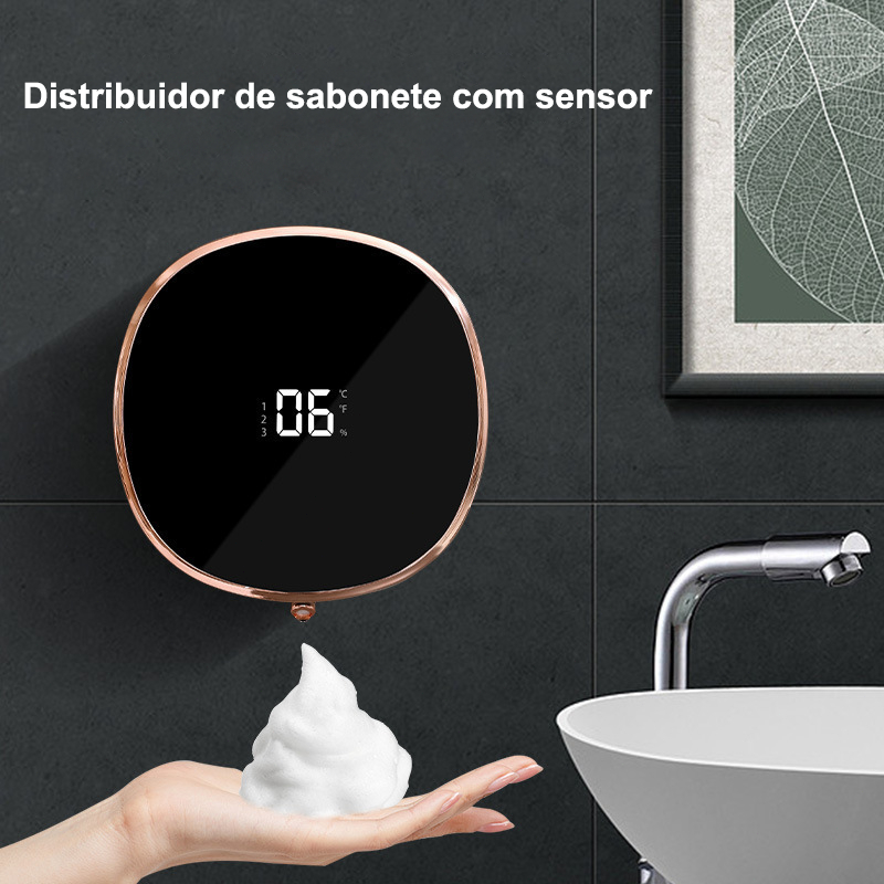 Dispensador Automático Inteligente de Sabão Montado Na Parede Sem Furos USB Recarregável 280ML