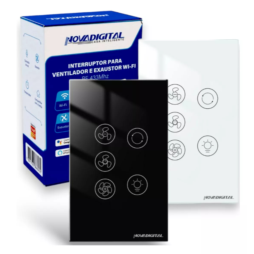 Interruptor Smart WiFi Ventilador de Teto Função Exaustor Alexa Google Controle Remoto Voz APP Tuya