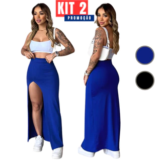 Kit 2 Saia Longa Fenda Feminina Modinha Suplex Top Lançamento Verão Blogueira 2025 Envio Imediato