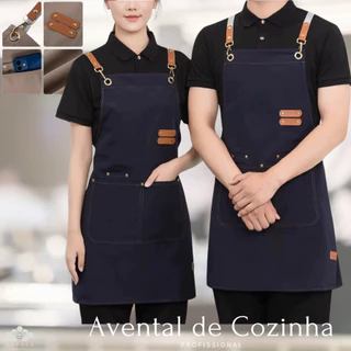 Avental de Cozinha Ajustável Com Botões Com Bolso Caseiro ou Profissional